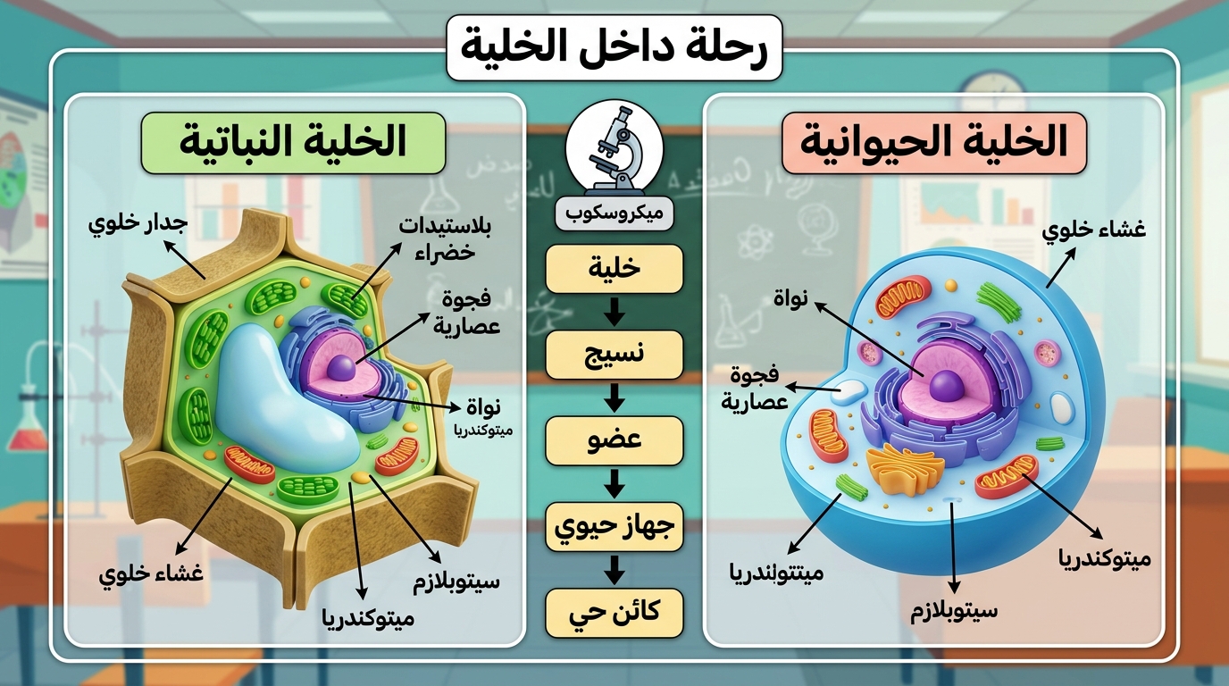 اللوحة العلمية الشاملة للخلية ومستويات التنظيم